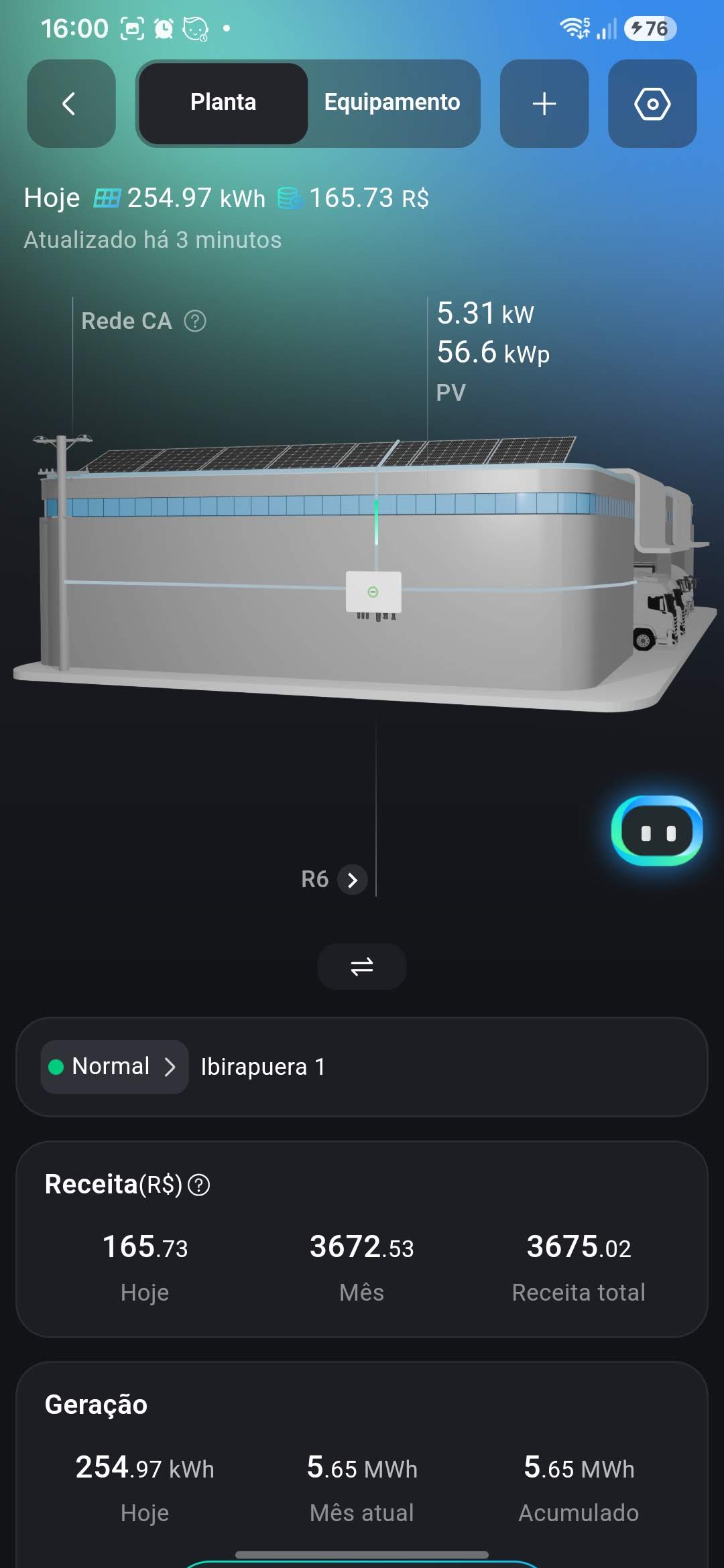 Aplicativo de monitoramento da usina solar